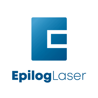 Logo d'Epilog Laser comportant un « E » bleu stylisé à l'intérieur d'un rectangle au-dessus du texte « EpilogLaser » en bleu, soulignant leur rôle de constructeur de machine laser, offrant des solutions de gravure complètes.